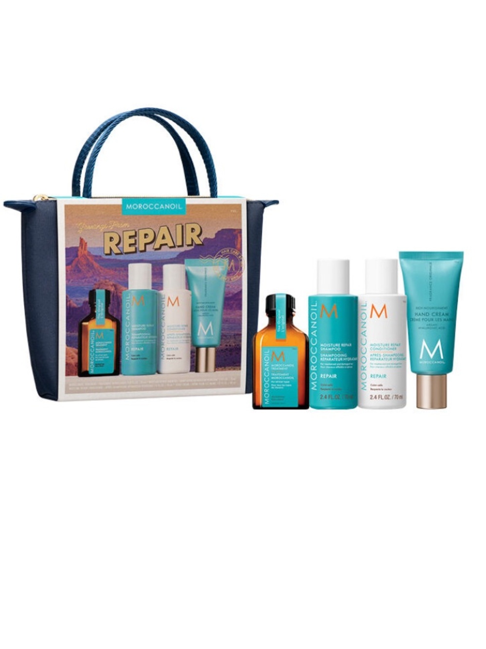Moroccanoil Repair Travel Kit - Shampoo, Conditioner, Treatment Oil & Hand Creme